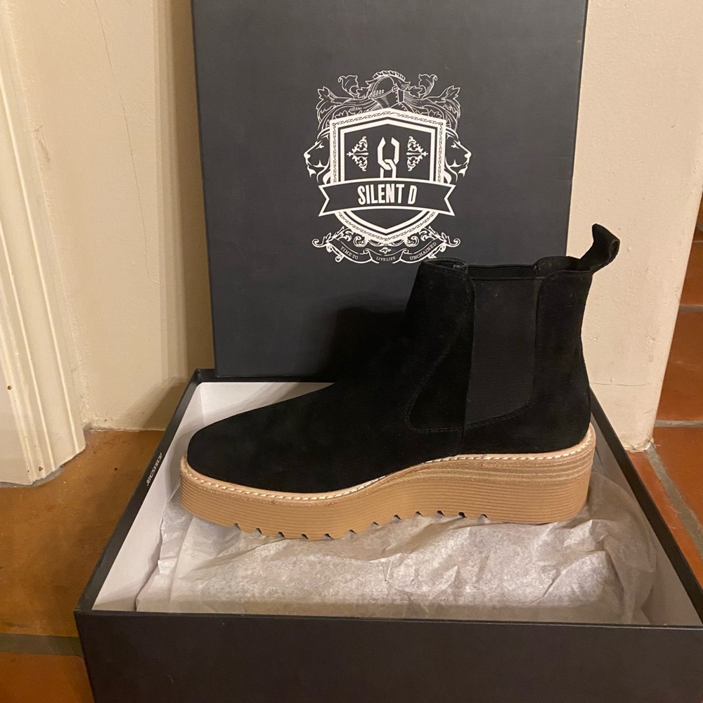 Anthropologie Silent D platform black suede boots-